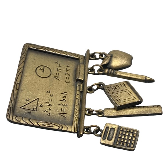 VTG JJ Jonette Antiqued Brass-Tone Classroom Math Teacher Appreciation Brooch - Picture 4 of 7